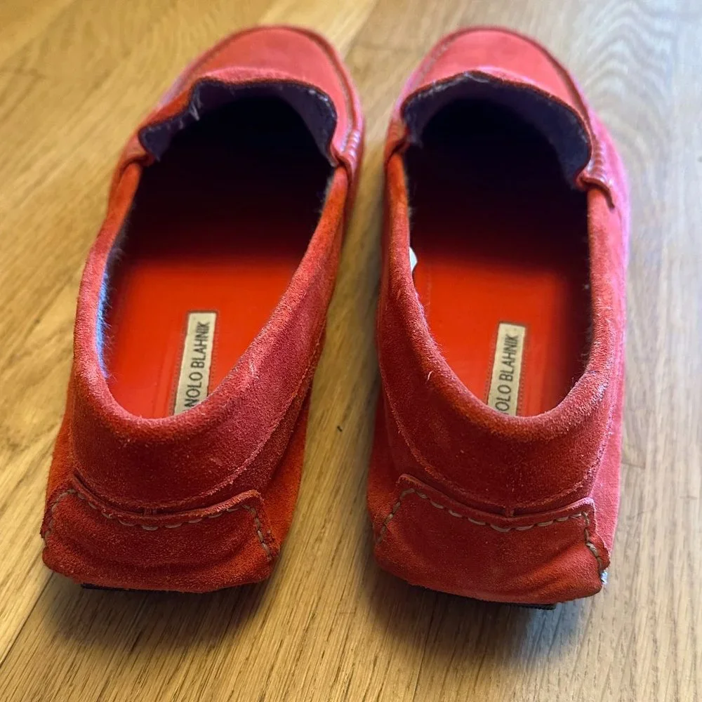 GORGEOUS Manolo Blahnik Suede Drivers, Mens Size 9, Red Suede, Great Condition! - Picture 8 of 9